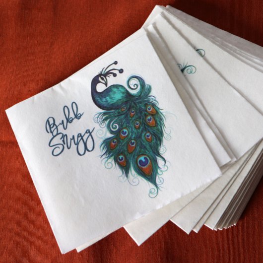 Serviette En Papier Plumes de paon Peacocks Turquoises