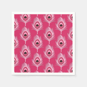 Serviette En Papier Plumes de paon, rose pastel sur rose Fuchsia