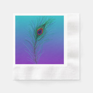 Serviette En Papier Plumes de paon turquoise à violet