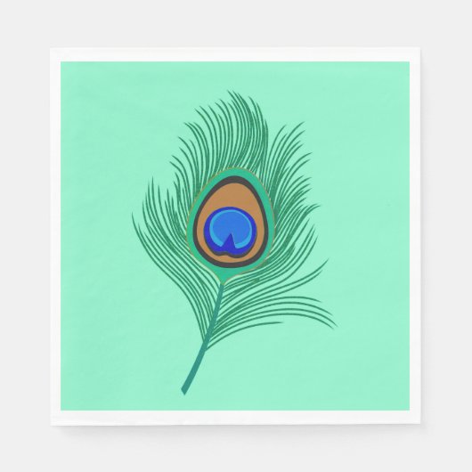 Serviette En Papier Plumes de paon turquoise sur Aqua clair (Devant)