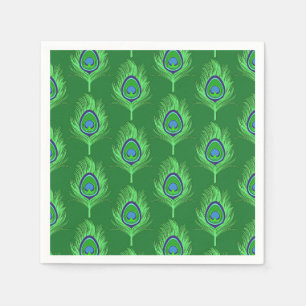 Serviette En Papier Plumes de paon, vert citron sur vert émeraude