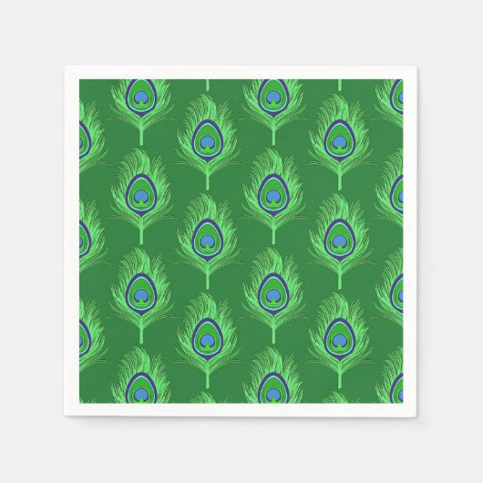 Serviette En Papier Plumes de paon, vert citron sur vert émeraude (Devant)