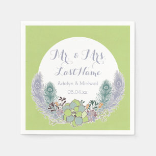 Serviette En Papier Plumes de Peacock Succulents Papier Mariage servie