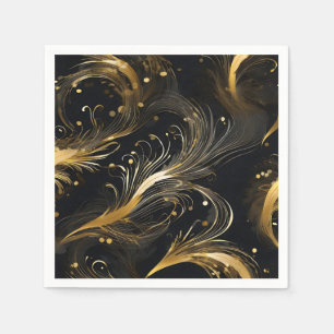 Serviette En Papier Plumes d'or en noir