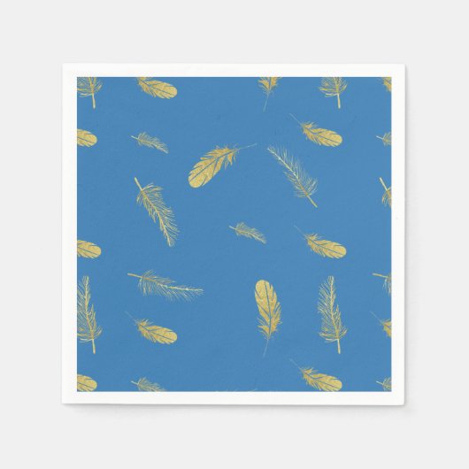 Serviette En Papier Plumes d'or Naples bleu français (Devant)