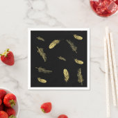 Serviette En Papier Plumes d'or noir (En situation)
