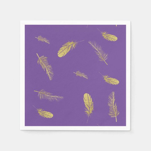 Serviette En Papier Plumes dorées violet (Devant)