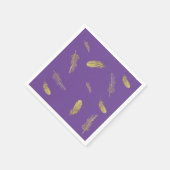 Serviette En Papier Plumes dorées violet (Coin)