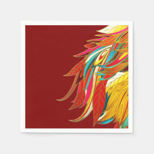 Serviette En Papier Plumes exotiques rouges