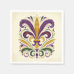 Serviette En Papier plumes fleur de lis jaune, vert, violet