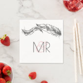Serviette En Papier Plumes gris et blanches Mariage élégant (En situation)