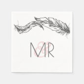 Serviette En Papier Plumes gris et blanches Mariage élégant (Devant)