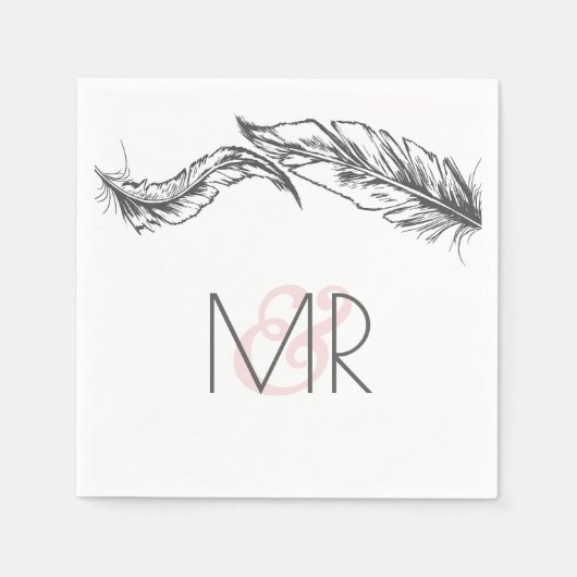 Serviette En Papier Plumes gris et blanches Mariage élégant (Devant)