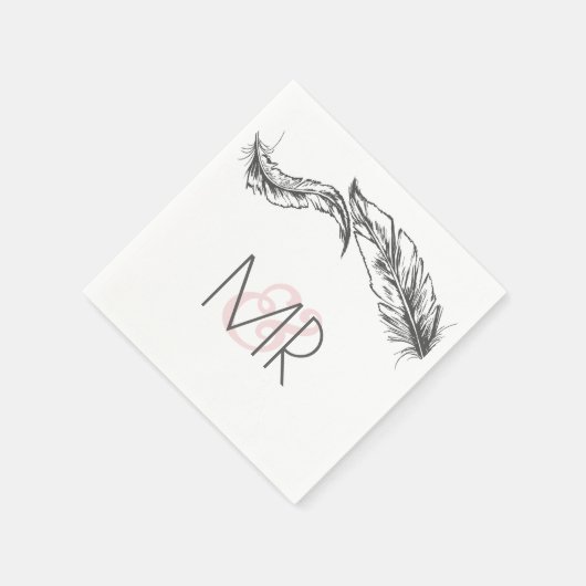 Serviette En Papier Plumes gris et blanches Mariage élégant (Coin)