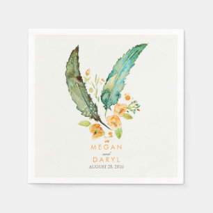 Serviette En Papier Plumes Mariage Turquoise bohème
