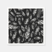 Serviette En Papier Plumes noires et blanches (Devant)