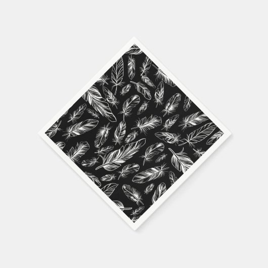 Serviette En Papier Plumes noires et blanches (Coin)
