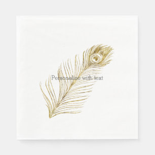 Serviette En Papier Plumes Peacock Glam Or