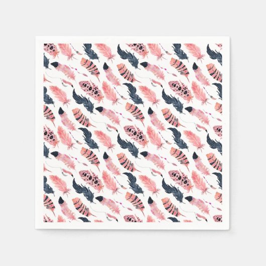 Serviette En Papier Plumes rose Boho (Devant)