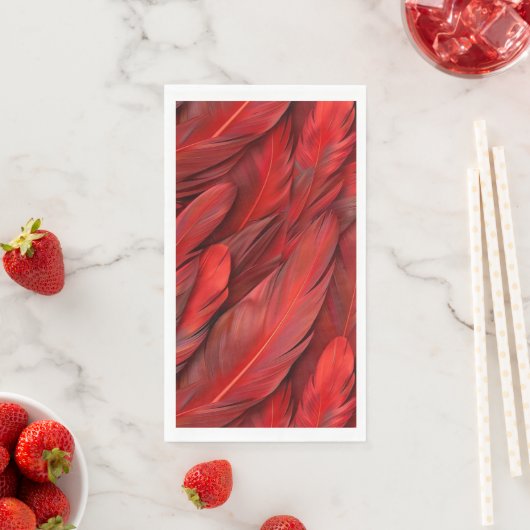 Serviette En Papier Plumes rouges modernes (En situation)