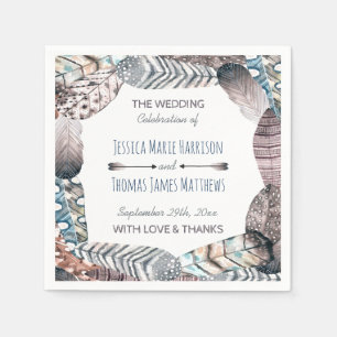 Serviette En Papier Plumes tribales modernes Mariage bohème