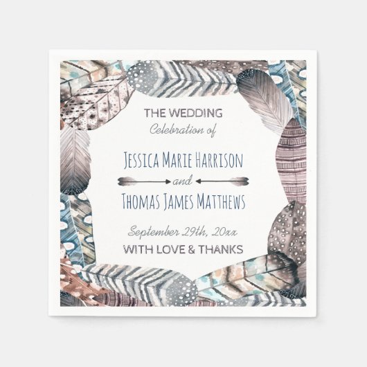 Serviette En Papier Plumes tribales modernes Mariage bohème (Devant)