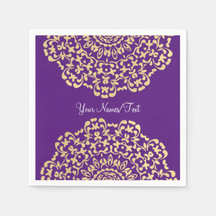 Serviette En Papier Plutôt Élégant Or Profond Purple Lacy Motif