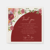 Serviette En Papier Pocher Floral Red Arch Mariage message Merci (Devant)