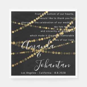 Serviette En Papier Poème mariage Merci Floral Gold Nom Date Noir