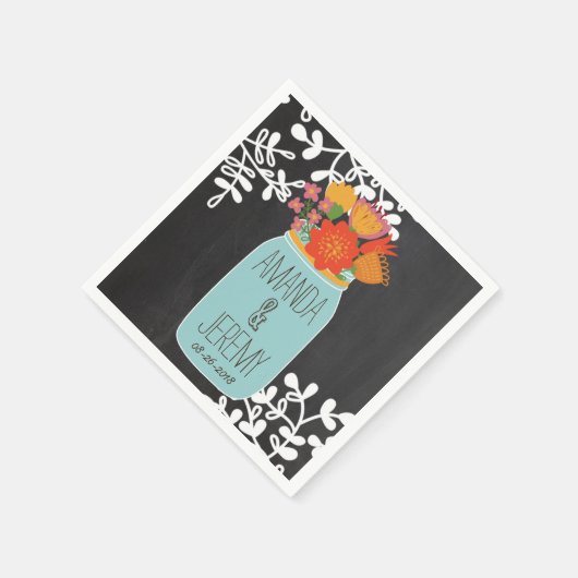 Serviette En Papier Poignée Mason Jar & Fleurs sur tableau de bord (Coin)