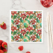 Serviette En Papier Poinsétée rouge or (En situation)