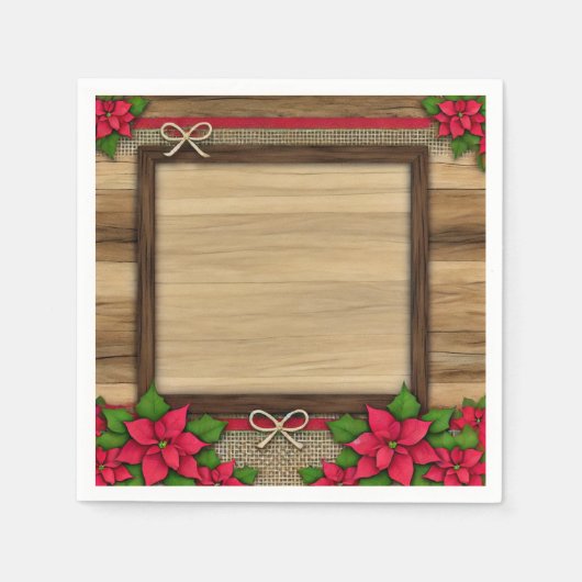 Serviette En Papier Poinsététie en bois rustique Découpage de cadre fl (Devant)