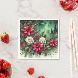 Serviette En Papier Poinsettia À feuillage persistant Découpage Festif