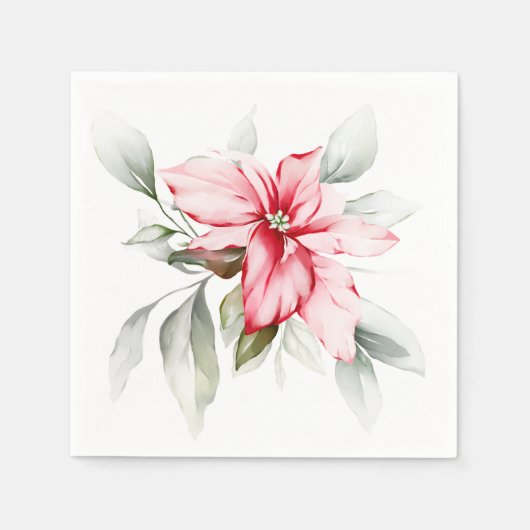 Serviette En Papier Poinsettia aquarelle branches hiver cla (Devant)