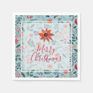 Serviette En Papier Poinsettia Berries Feuilles Noël