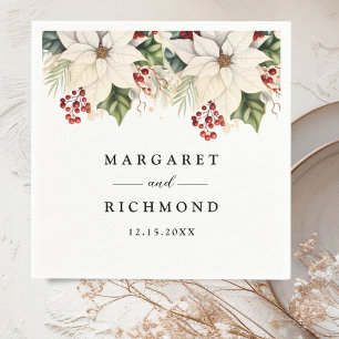 Serviette En Papier Poinsettia Blanche Baies Rouges Mariage Hiver Papi