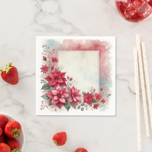 Serviette En Papier Poinsettia cadre découpé lavé à l'aquarelle