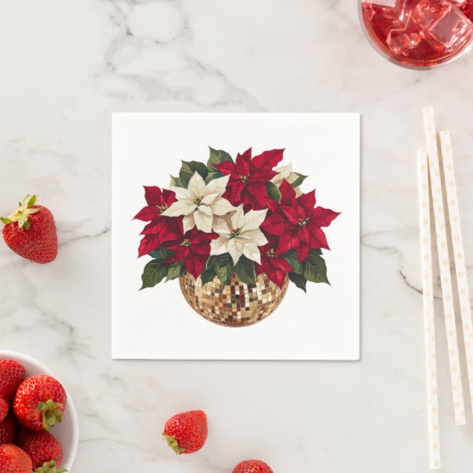 Serviette En Papier Poinsettia et Disco Ball Plaque en papier (En situation)