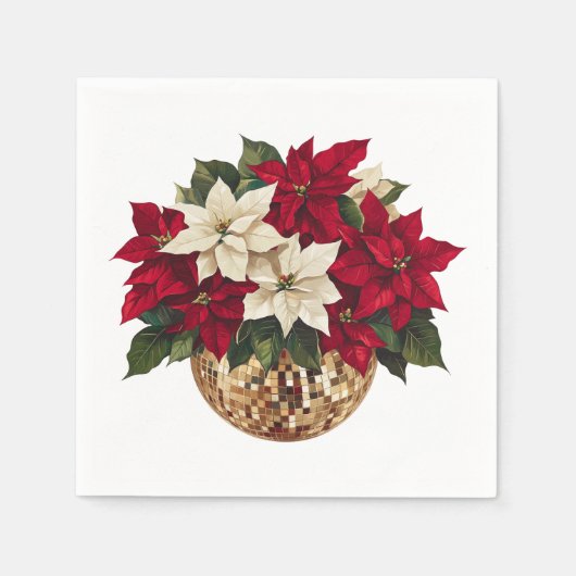 Serviette En Papier Poinsettia et Disco Ball Plaque en papier (Devant)