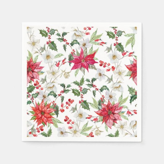 Serviette En Papier Poinsettia et Paperwhite Noël motif floral (Devant)