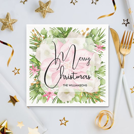 Serviette En Papier Poinsettia Joyeux Noël