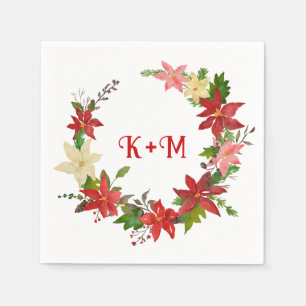 Serviette En Papier Poinsettia Mariage de couronne de Noël Monogramme