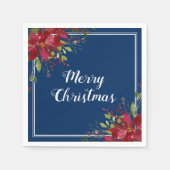 Serviette En Papier Poinsettia Marine Bleu Joyeux Noël (Devant)