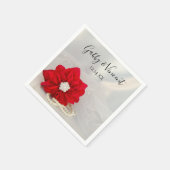 Serviette En Papier Poinsettia rouge et perles blanches Mariage d'hive (Coin)