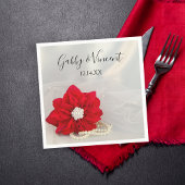 Serviette En Papier Poinsettia rouge et perles blanches Mariage d'hive