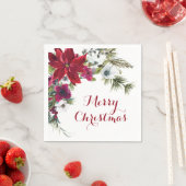 Serviette En Papier Poinsettia rouge Fleurs Joyeux Noël Fête  (En situation)