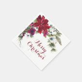 Serviette En Papier Poinsettia rouge Fleurs Joyeux Noël Fête  (Coin)