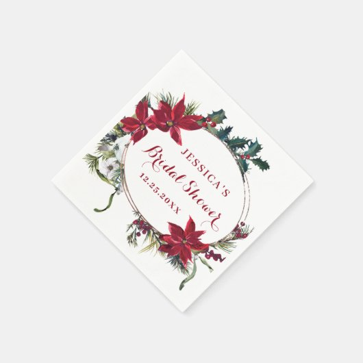 Serviette En Papier Poinsettia Rouge Joyeux Noël Mariage Papier (Coin)