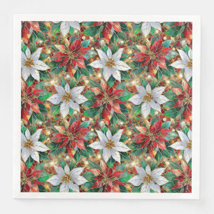 Serviette En Papier Poinsettia rouge or blanc vert