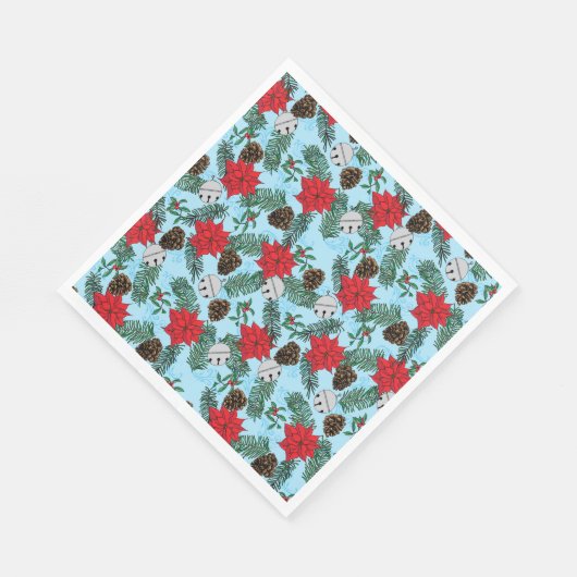 Serviette En Papier Poinsettias et cloches d'argent dans les serviette (Coin)